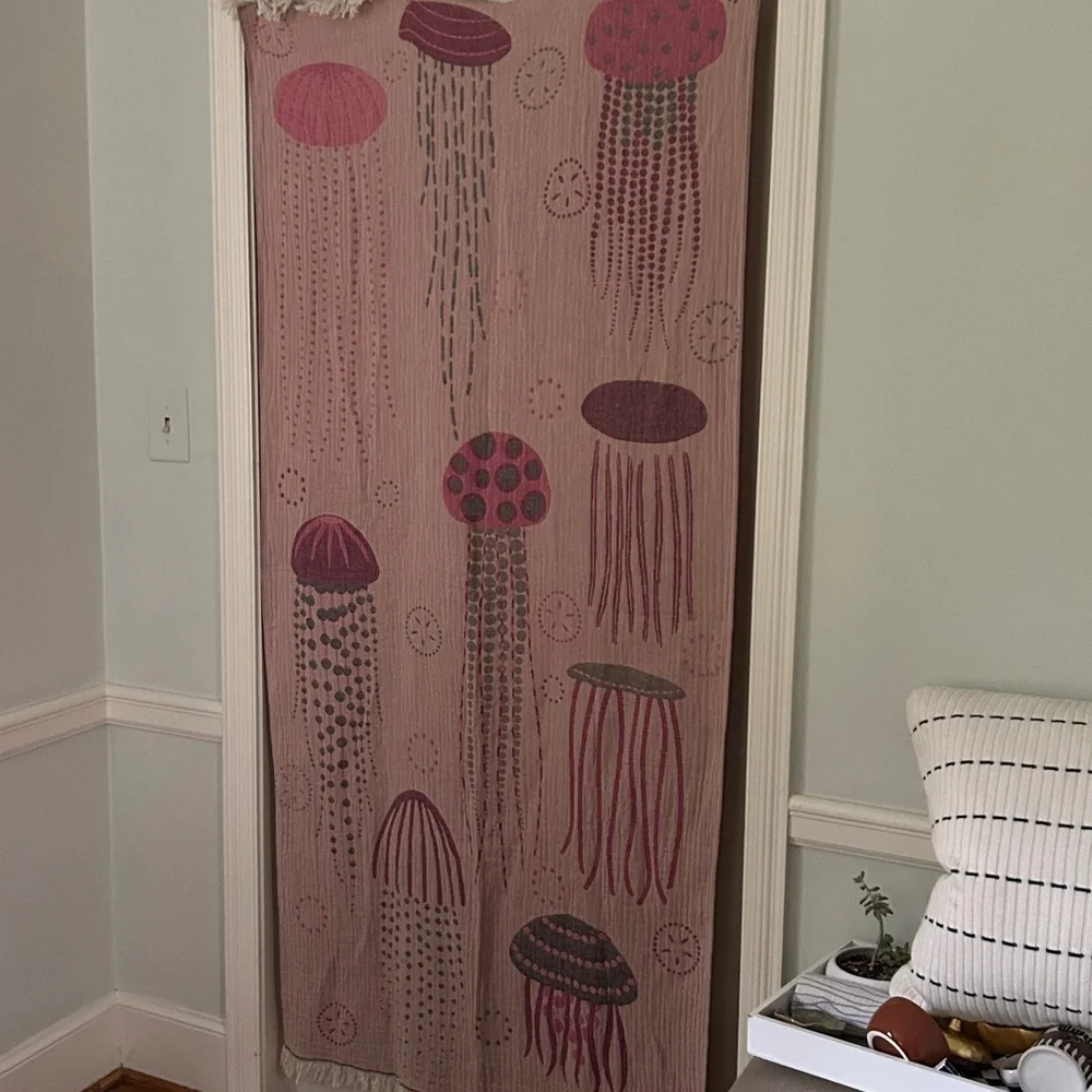 Jellyfish Patterned Throw Tapestry Towel 2 Side Organic Cotton Violet +!Gray NEW